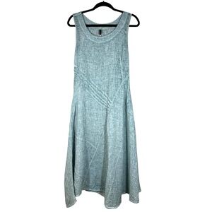Inizio Linen Maxi Dress Asymmetrical Hem Teal Blue Made In Italy LagenLook Small
